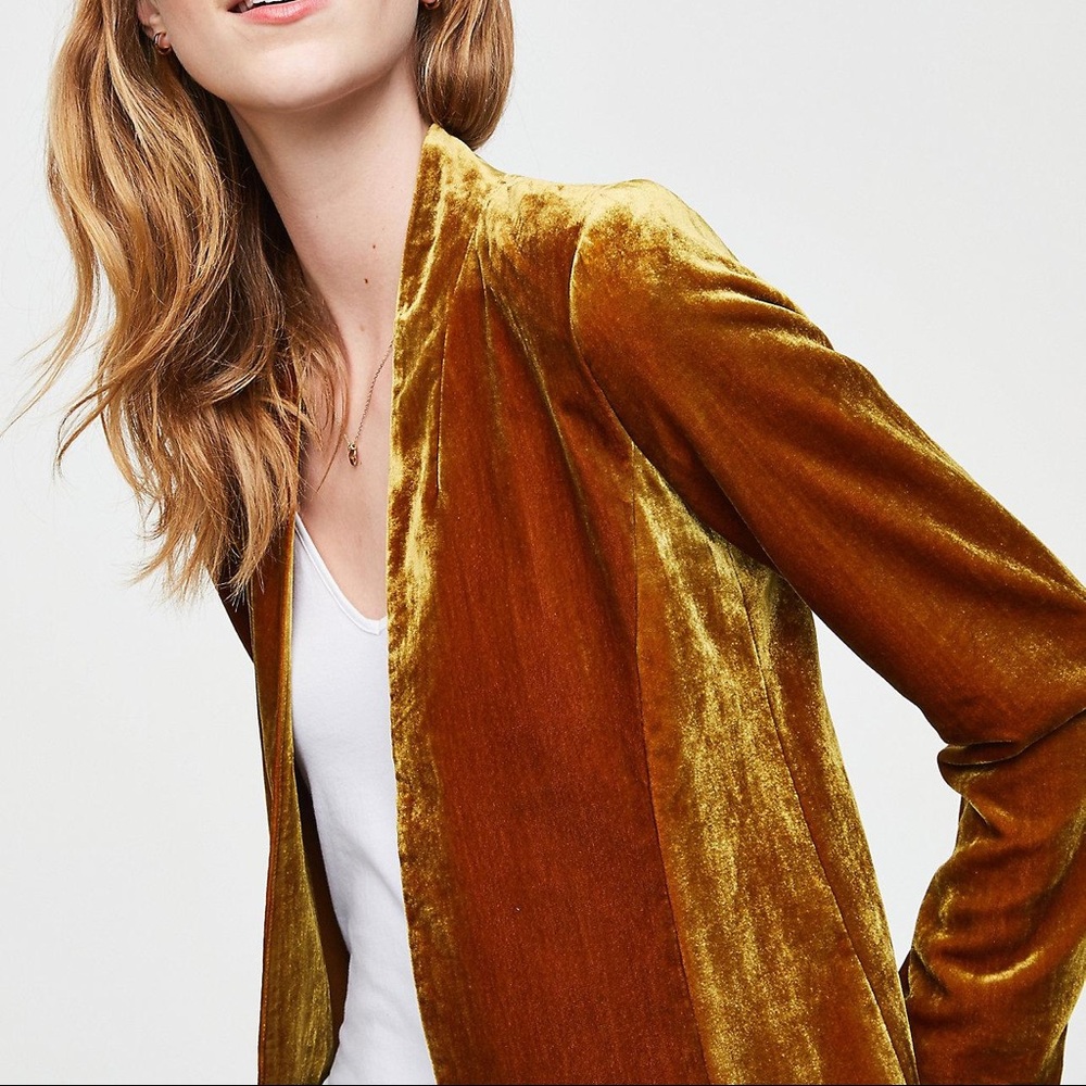 LOFT chic golden brown velvet open blazer jacket